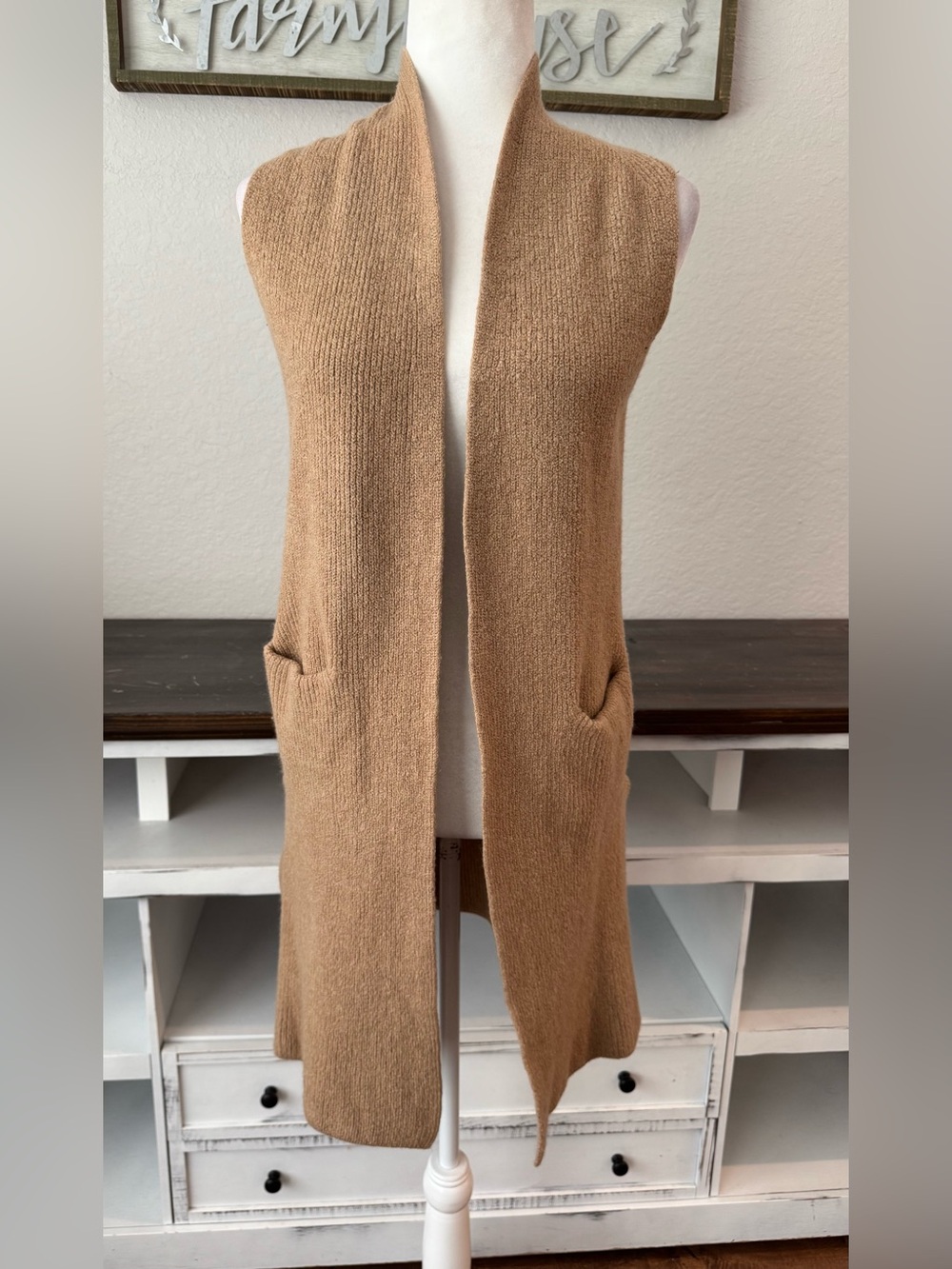 Wilfred Olivie 100% Merino Wool Sweater Vest Cardigan Longline Ribbed Size M